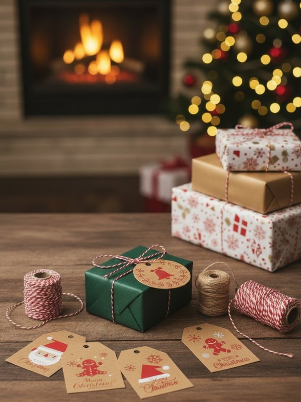 NIP 120 Piece Rustic "Merry Christmas" Gift Tags & Twine Set
